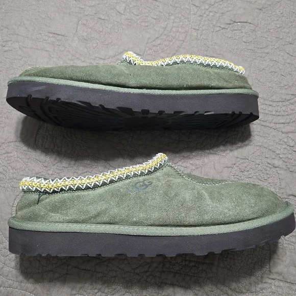 Ugg Slipper Tasman Olive Green Suede Taz Braid Sheepskin Treadlite Slippers, 12